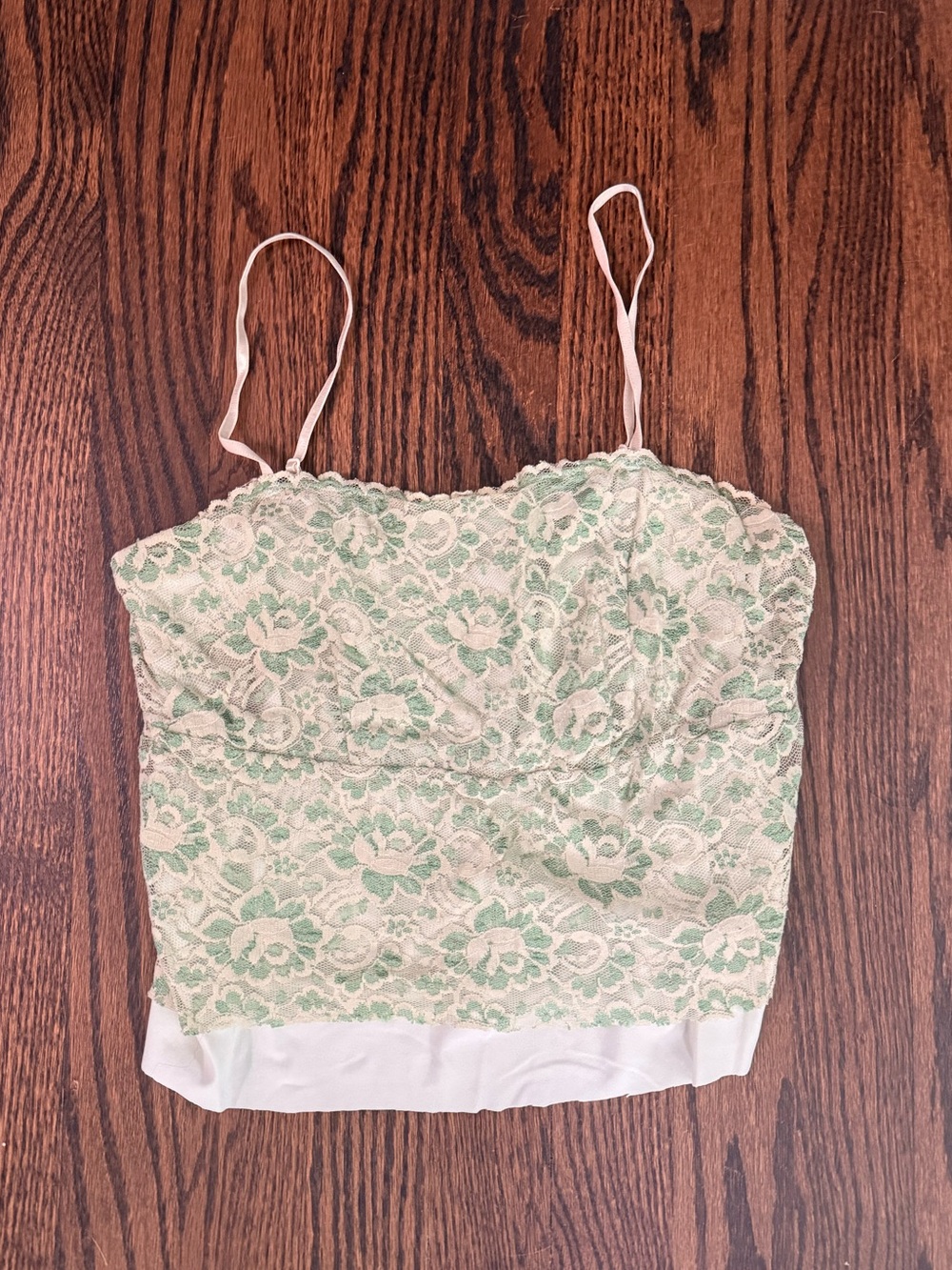New York & Company Green and Cream Lace Floral Cami